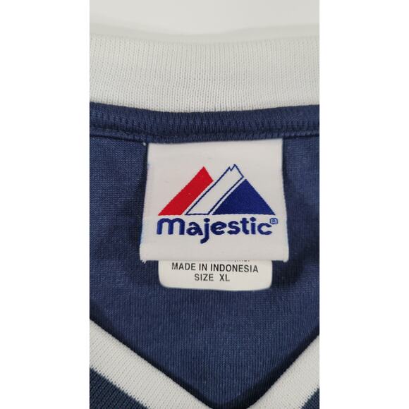 Atlanta Braves Majestic MLB Mens XL V Neck Mesh Jersey Navy Red Pullover Shirt - Picture 4 of 9